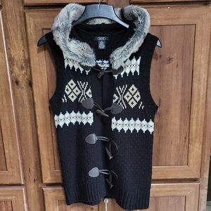 Deb Black and Cream Cardigan Sweater with Nordic Pattern